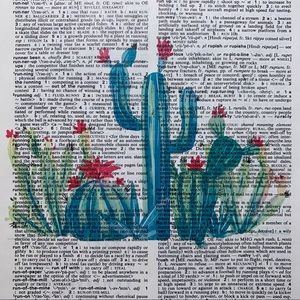 Dictionary Art Print Cactus Desert, Vintage Art Print, Dictionary Print